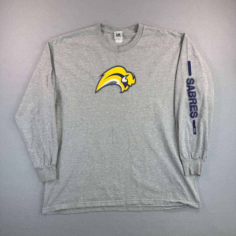 Vintage Buffalo Sabres T-Shirt Mens 2XL Gray Long Sleeve NHL Hockey Lee Sport